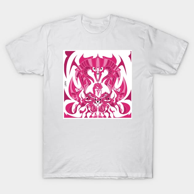 pink orc nazgul and balrog ecopop knights of the dark realm T-Shirt by jorge_lebeau